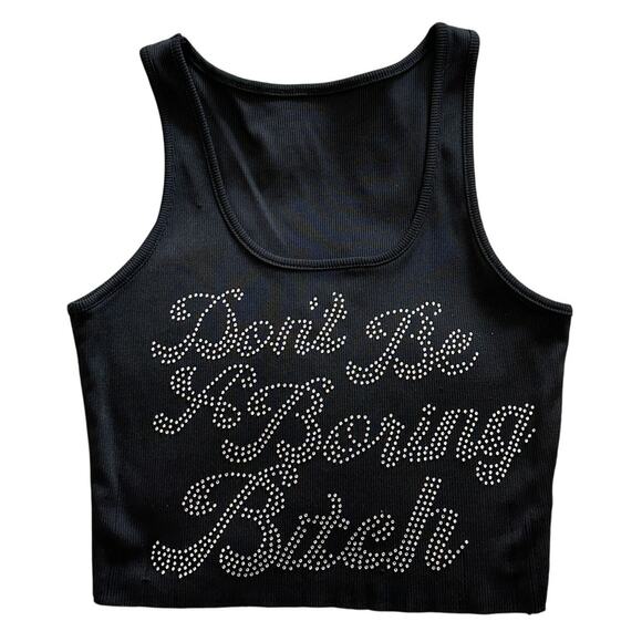 Source Unknown Tops - “Don’t Be Boring B” Black Rhinestone Tank Top - Size L